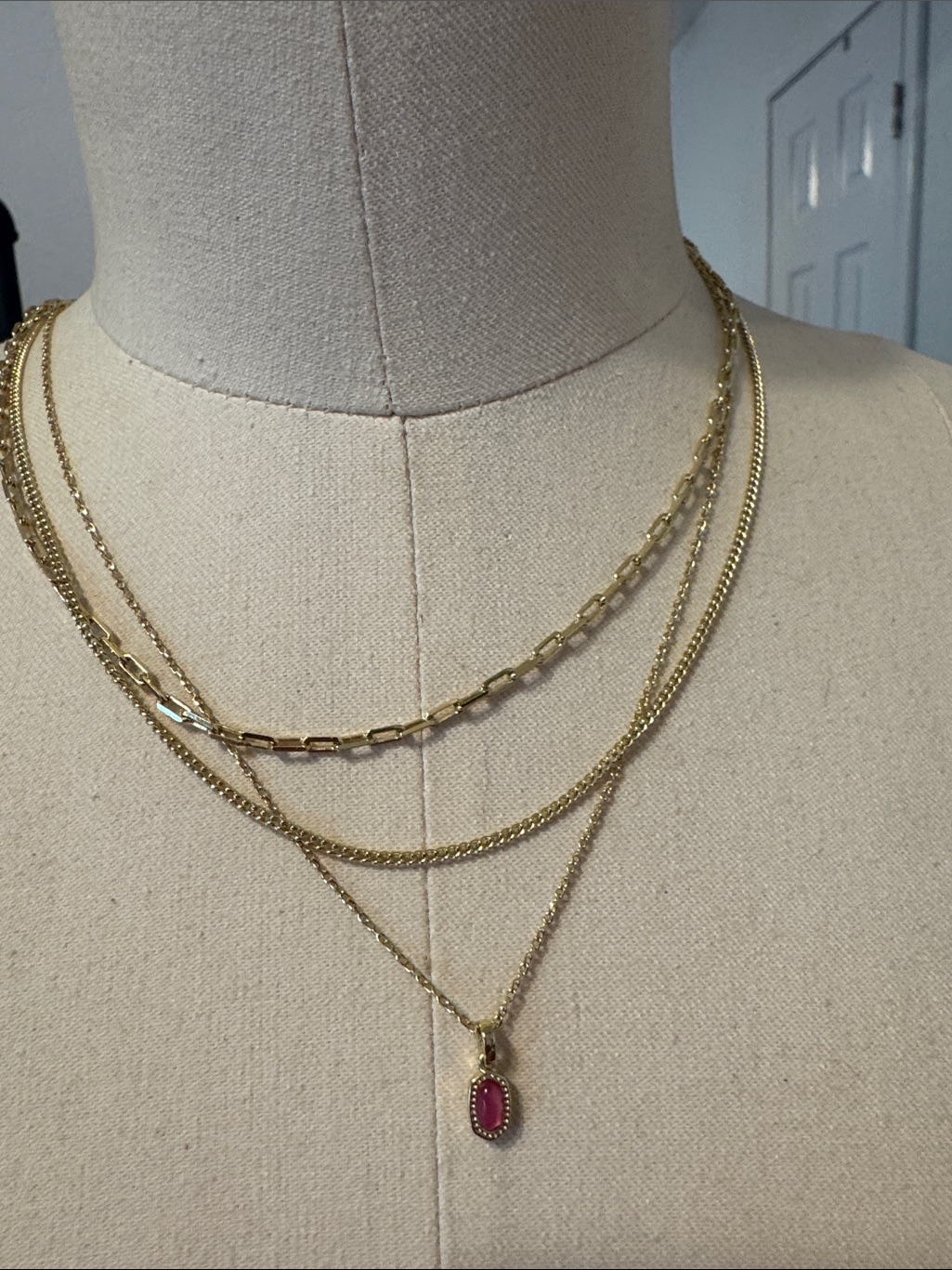 Kendra Scott Gold Layered Necklace With Pink Pendant